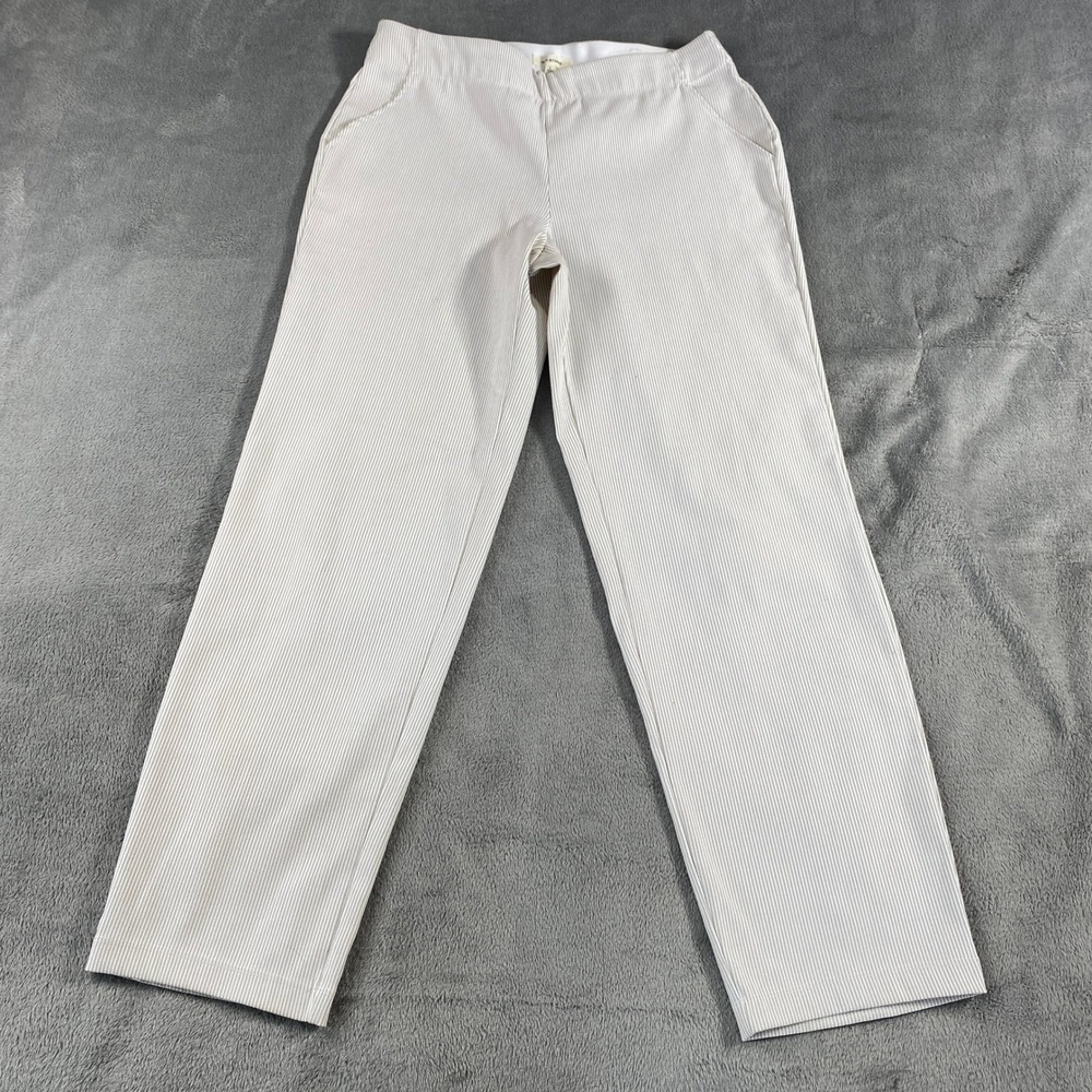 Max Studio Pants Womens L Beige Pinstripe Straight Leg Pull On 9711R06 Stretch - Picture 1 of 9